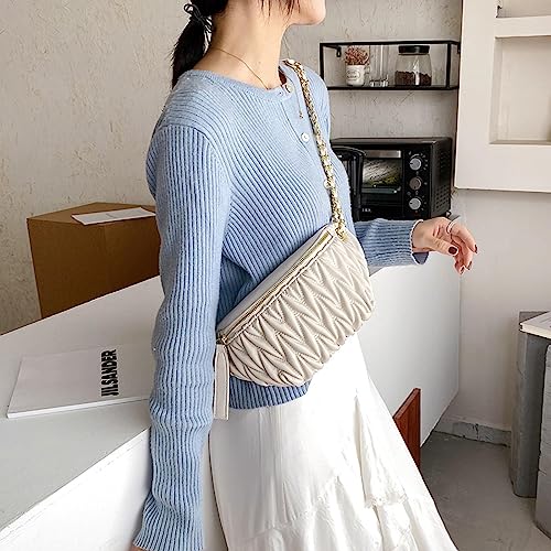 Bolsa de pecho blanca de diseño sofisticado con cadena cruzada para mujer 4