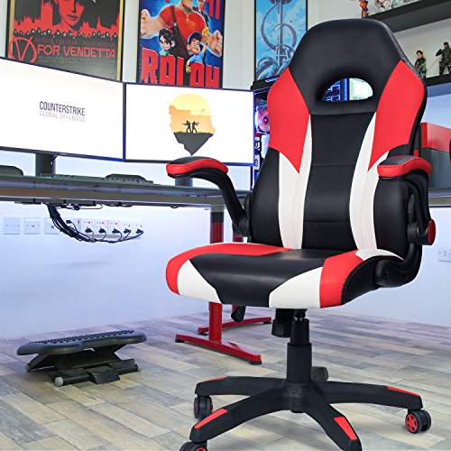 Homall Gaming Office Computer Racing Desk Ergonomic High Back Adjustable Swivel Pu Leather Executive Chair For Adults With Flip Up Padded Arms (Red) #TOP1