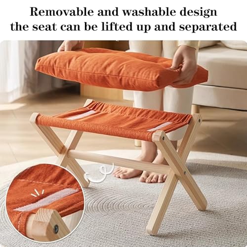 Repose-pieds pliable tabouret bois velours amovible salon - 6