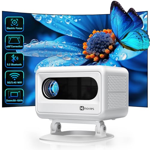 [Electric Focus] Himovies Projector, Mini Projector with WiFi and Bluetooth, ±50° Vertical Keystone Portable Projector with Stand, FHD 1080P Movie Projector for Smartphone/TV Stick/HDMI/USB