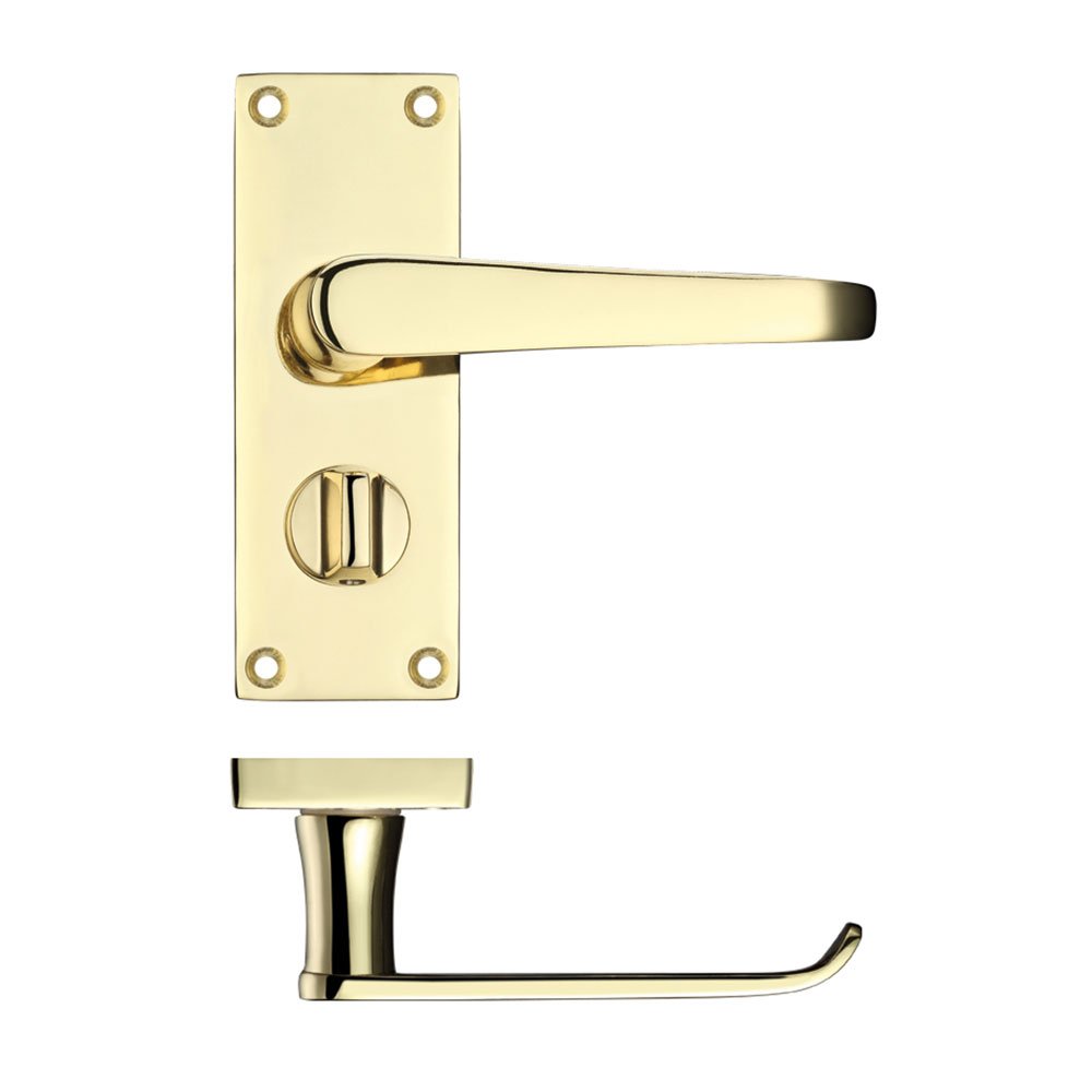 Project Victorian Straight Door Handle on Backplate - Privacy - Electroplated Brass