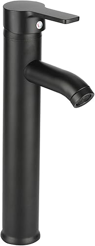 Miniatura 6 de Grifo de lavabo negro mate, grifo de baño alto de cascada, grifo de baño monomando de un solo orificio con boquilla rectangular grande, grifo de