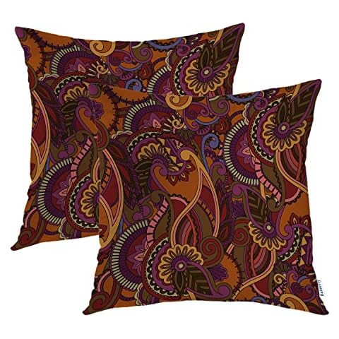 Batmerry Paisley Beautiful Floral Throw Pillow Covers,Asian Blooming Branch Ethnic Indian Decorative Pillow Covers Digital Printing Blended Fabric for Couch Sofa Bed Invisible Zipper 16X16 In Cover