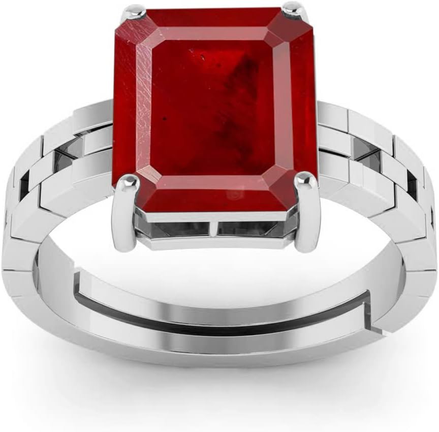 RUBY RING 6.25 Ratti To 6.00 Ratti Natural Ruby Ring Silver Plated Adjustable Ring Astrological Gemstone for Men and Women {Lab - Tested}WITH CERTIFICATE