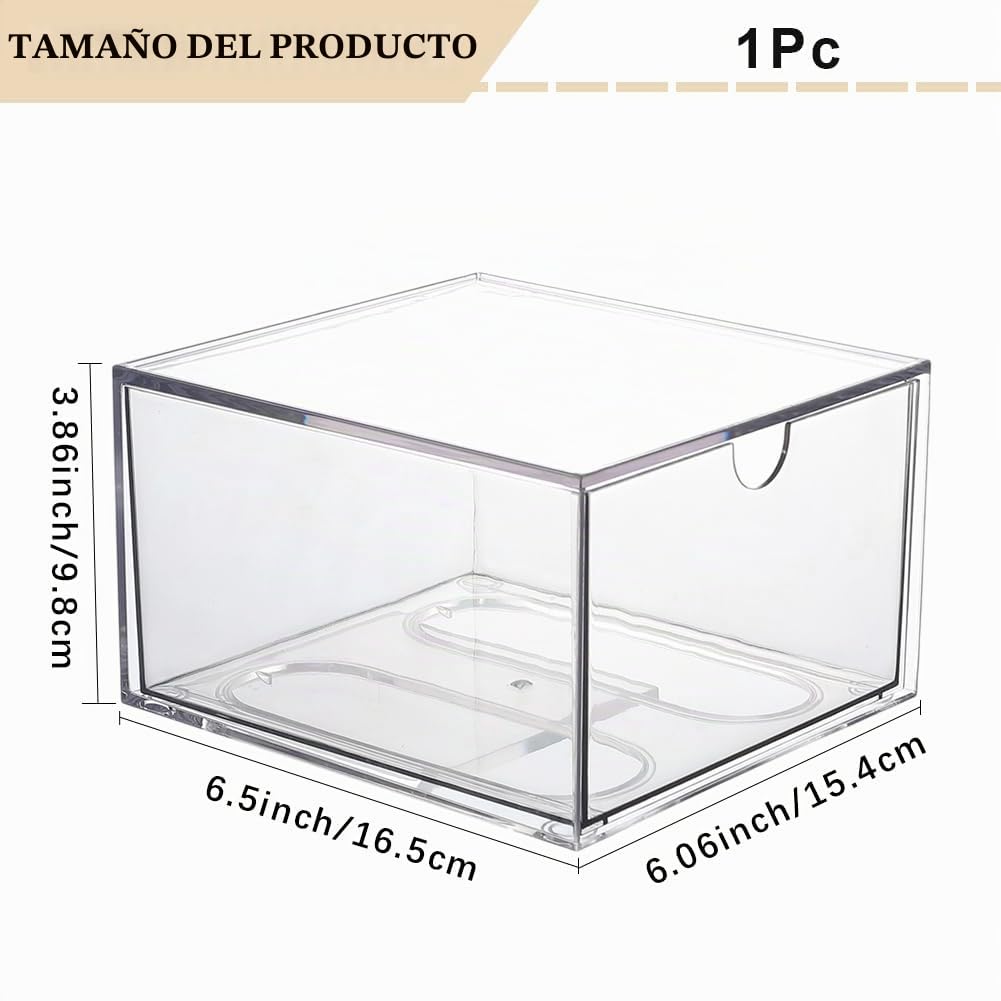 CREATCABIN Porta Toallas Desechables Caja de Almacenamiento de Toallitas Faciales Acrílico Transparente Apilable Organizador de Toallas para Maquillaje Y Piel Limpia Contenedor Cajón 16.5x15.4x9.8cm