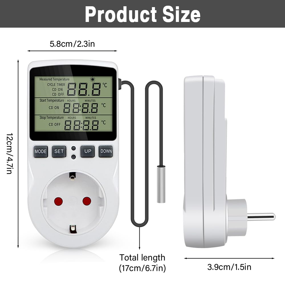 Prise Thermostat, Regulateur de Temperature Numerique 230V, Thermostat de Chauffage avec Sonde, Prise de Thermostat, LCD Regulateur Température Numérique pour Serre Aquarium Reptile Terrarium