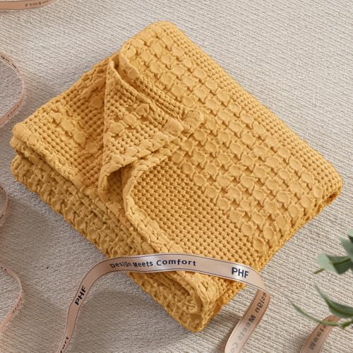 Image of PHF 100% Cotton Waffle Throw Blanket for Couch, Lightweight Breathable and Soft for Summer, Luxury Aesthetic Waffle Weave Blanket for Home Decor & Office, Gifts for Women, 50 inchx60 inch, Pumpkin Orange