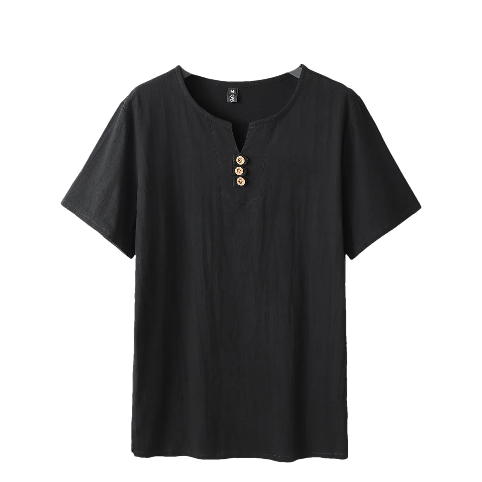 Cotone Lino T-Shirt Uomo Estate Tinta Unita Maglietta Casual Lino Tees Top Maschio Henley Collar T Shirt