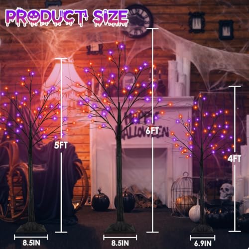 3-Pack 4FT 5FT 6FT Lighted Black Halloween Tree with Orange and Purple Lights (Higher Size and Floor Standing), Halloween Decorations Spooky Tree with Timer for Indoor Outdoor, Home Holiday Party by SANJICHA - Image 4