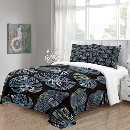 Housse de couette feuilles tropicales anti-transpiration en microfibre douce pour lit simple