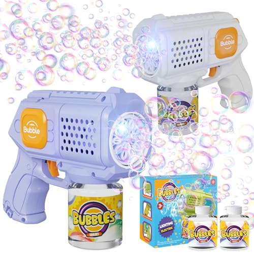 PANACARE 2 Packs Bubble Gun for Kids Automatic bubbele Maker with 10 Holes/Lighting/10000+Bubbles/Min Portable Bubble Machine with Bubble Solution Best Toy Gifts for Birthday/Party/Wedding