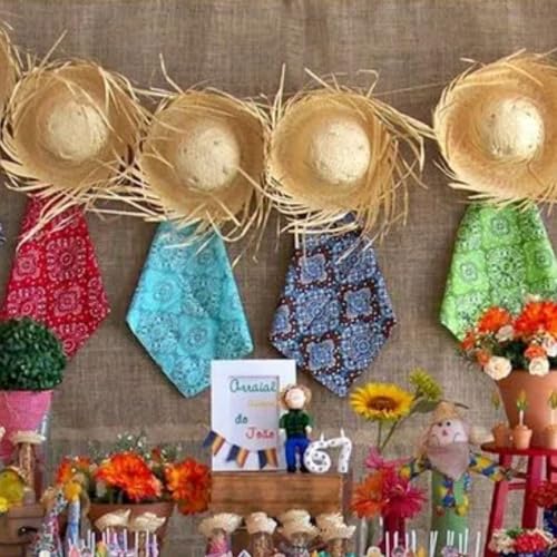 2 Chapéus Palha Desfiado Festa Junina Caipira São João Decoração Festa Junina Animafest