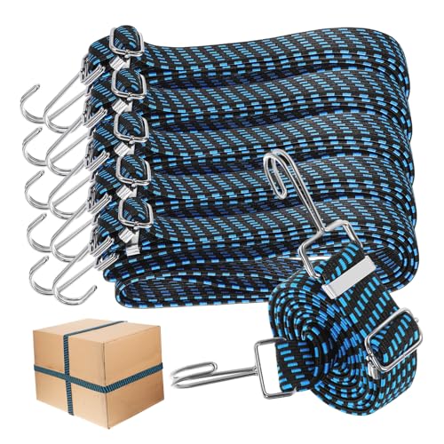 Amosfun 6 Piezas Cuerdas Elásticas Ajustables con Ganchos Metálicos Resistentes Correas Elásticas de Alta Elasticidad para Asegurar Cargas Longitud Extra de Metros Color Azul Elegante para