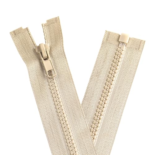 YAKA 4PCS #5 36 inch Separating Jacket Zippers for Sewing Coats Jacket Zipper Black Molded Plastic Zippers Bulk DIY Tools for Garment/Bags/Home Textile Bags Pillow Tent Tailor (Light Beige, 36 inch)