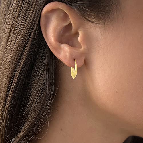 14K Yellow Gold 4Mm Thick Diamond Cut Marquise Shape Hoop Earrings With Hinged Clasp | 4X24Mm Hoop | Fancy Round Hoop Earrings | Solid Gold Earrings For Women And Girls #TOP2