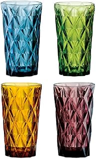 ARTLAND Highgate Hiball Tumblers Set of 4, Glass, Multi-Coloured Tumblers, 450ml Capacity, Tumbler Glass