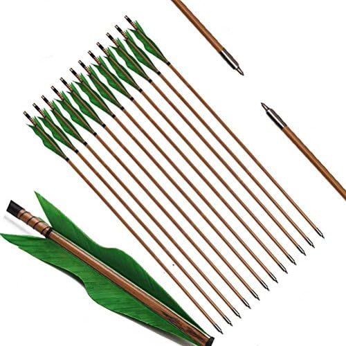 PG1ARCHERY Archery Bamboo Arrows, 32 inch Traditional Hunting Practice Target Arrow 5″ Turkey Feathers Fletching Recurve Bow Longbow(Pack of 12) PG1ARCHERY Archery Bamboo Arrows, 32 inch Traditional Hunting Practice Target Arrow 5″ Turkey Feathers Fletching Recurve Bow Longbow(Pack of 12)