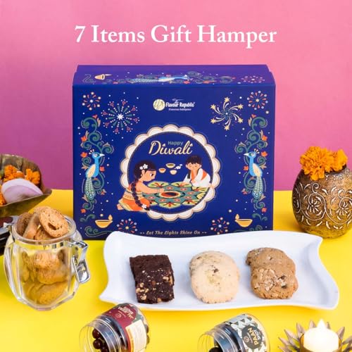 Image of The Flavour Republic Joyful Treat Box | Premium Diwali & Bhai Dooj Hamper with Herb Garlic Crostini, Brownie Thins, Paan & Jaljeera Shots, Millet Jaggery Cookies, Rose Pistachio Cookies & Seed Crackers | Perfect for Family, Friends & Corporate Gifting