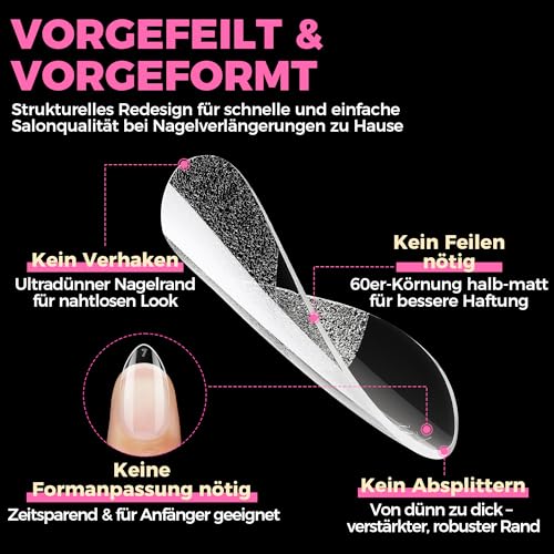 UNA GELLA Kurze Mandel Nail Tips, 504 Stück Nageltips Almond Tips für Gelnägel Soft Gel Nagelspitzen Full Cover Nails Tips für Acrylnägel, Nagelkunst & DIY Nagelstudio zu Hause 12 Größen