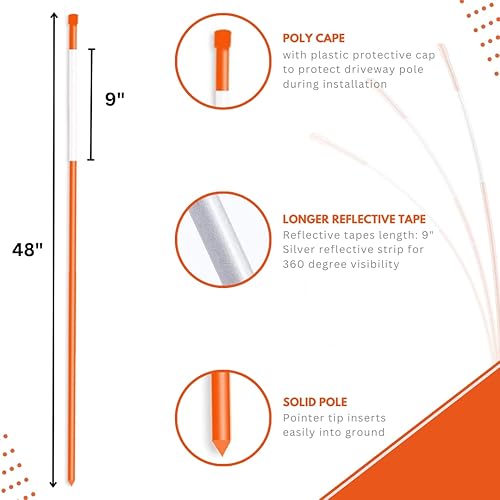 Miniatura 3 de Marcadores reflectantes para entrada postes de 4 pies de alto estacas de nieve flexibles de fibra de vidrio naranja con 9 pulgadas de cinta
