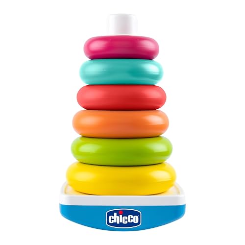 Chicco Juego Torre de Anillos, Juego con Base oscilante al Toque y 6 Anillos de Colores apilables, Juegos para Niños, Juegos educativos, Desarrolla la coordinación y el Movimiento, 9-36 Meses