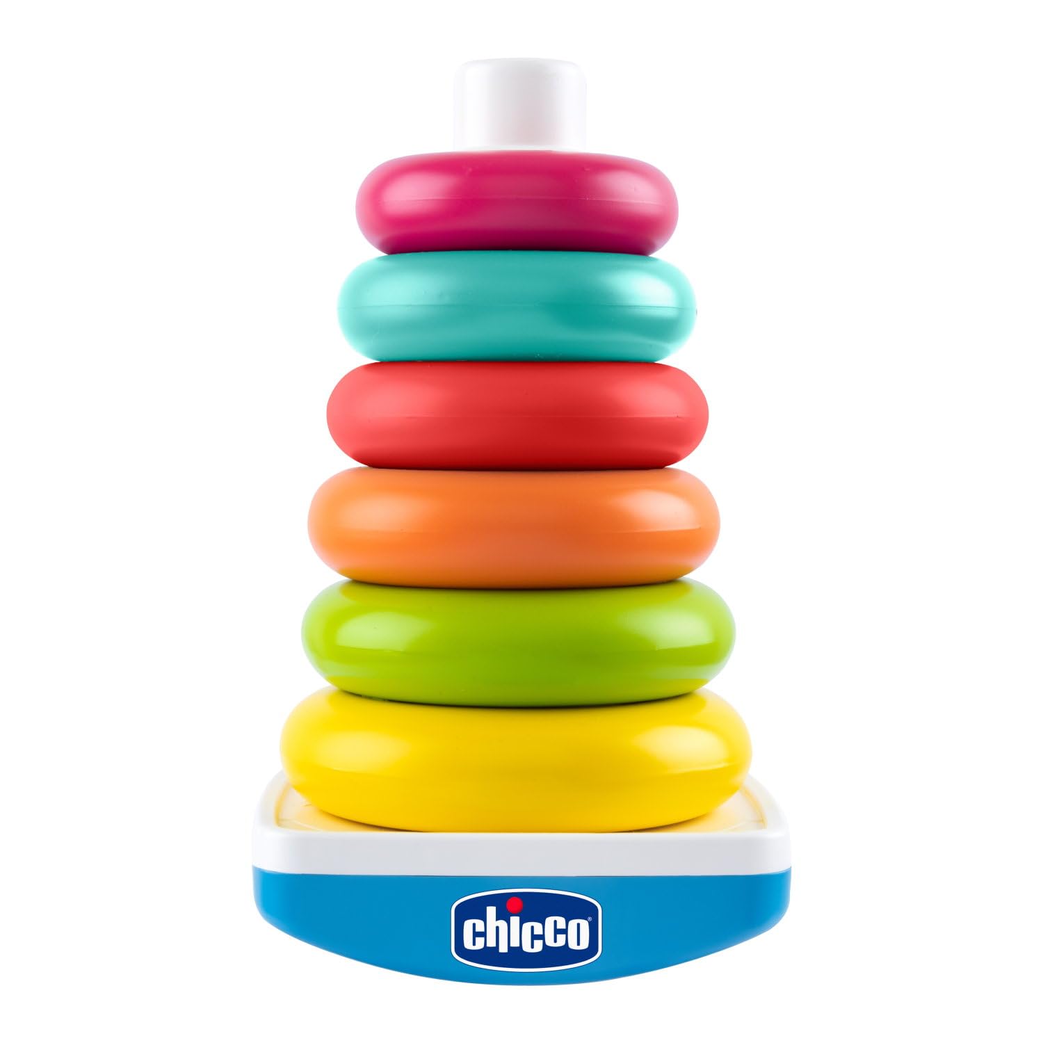 Chicco Baby-Stapelring & Ringpyramide, Steckturm, Spiel mit schwingendem Unterteil und 6 stapelbaren Ringen, Kinderspielzeug, Babyspielzeug, kleine Geschenke für Kinder, Stapelturm, 9-36 Monate