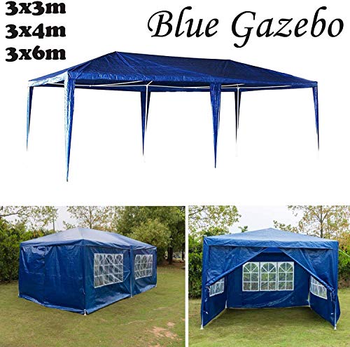 LxYfc b Jardín mirador, pérgola tienda azul PE pabellón de boda al aire libre toldo de fiesta en el jardín, 3x3m, 3x4m, 3x6m, completamente resistente al agua, (3x6m, con cremallera lateral, tipo B) t