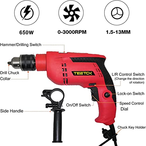 Kabelgebundener Schlagbohrer mit 12-teiligem Zubehör-Kit Kabelgebundener elektrischer Bohrschrauber mit Geschwindigkeit… – Bild 3