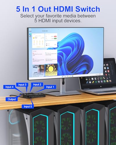 HDMI Splitter 120Hz 4k - 5 in 1 Out 8K HDMI 2.1 Switch Box Port Expander Selector with Remote Support 3D/HDR/HDCP2.3, Compatible with PS 5/4/3 Xbox Switch DVD Player TV PC 4k 120Hz HDMI Splitter