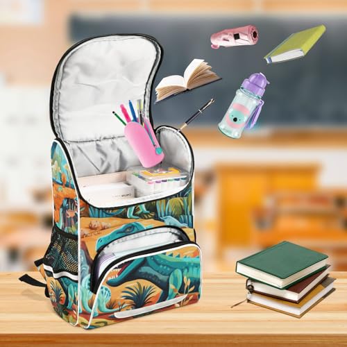 Mochila de viaje con dinosaurio fire reflectante para trayectos escolares de niños 6