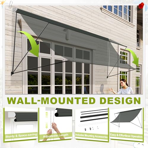 Store de fenêtre rétractable anthracite 300x145 cm avec cordon UISEBRT