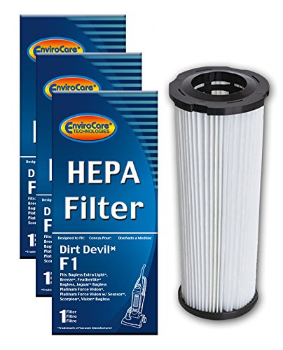 EnviroCare Premium Replacement Vacuum Cleaner HEPA Filters made to fit Dirt Devil Type F1 Bagless Uprights 3 Filters