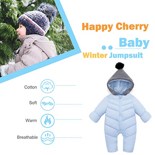 Image of Happy Cherry Baby Snowsuit Romper Zipper Padding Onesie Long Sleeve Winter Puffer Jacket Hooded Jumpsuit Down Coat