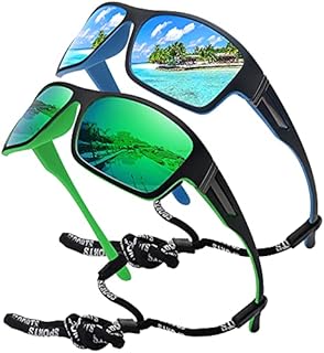 STORYCOAST Polarized Sports Sunglasses for Men Women Unbreakable Frame Cycling Fishing Driving Blue Mirror+Green Mirror 2Pack
