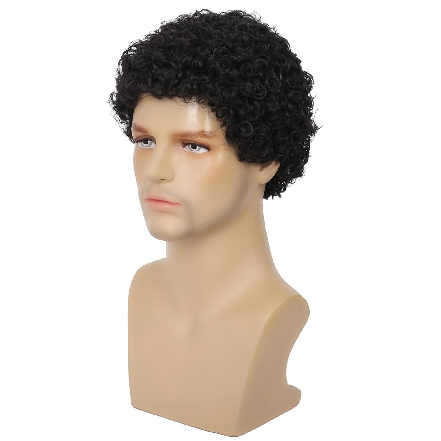 Baruisi Mens Black Curly Wig Short Synthetic Halloween Cosplay Costume Replacement Hair Wigs