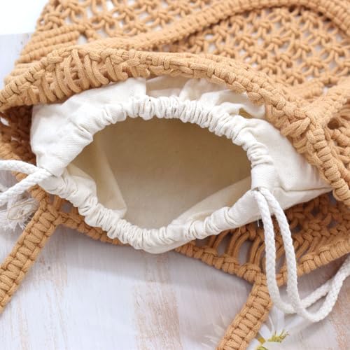 Image of TeeYee Boho Crochet Summer Handbag Handmade Cotton Rope Knit Shoulder Bags for Women Bohemia Tote for Travel