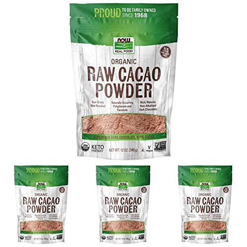 Now Foods, Organic Raw Cacao Powder, With Polyphenols And Flavonols, Sun-Dried, Intensely Rich Flavor, 12-Ounce (Packaging May Vary) (Pack Of 4) #TOP5