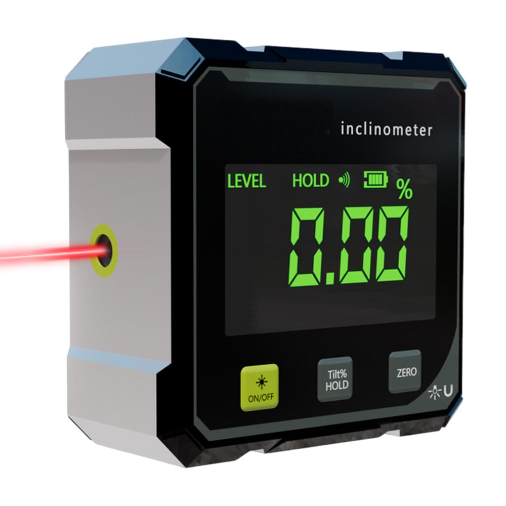 Wxeadu Light Digital Angle Finder With Laser, 4-Side Magnetic Angle Gaug, Digital Spirit Level With Lcd Display, Waterproof Inclinometer Level, High-Precision Digital Level Box For Woodworking, Construction