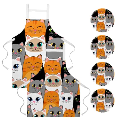 Tablier chats souriants lot de 2 pour cuisiner dans la joie en famille