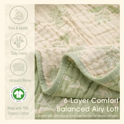 Image of Ultra Soft Muslin Baby Blanket - Made with Organic Cotton, Earthy Botanicals Jacquard Swaddle & Crib Quilt, 43x43 (Sage Green Floral)
