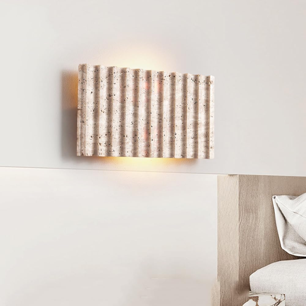 HUAYUSEDF Modern Up and Down Wall Lights Indoor Contemporary Ribbed Marble Sconces Light Vanity Bathroom Lighting Stairwell Bedside Lamp Room Display