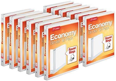 Cardinal Economy 3-Ring Binders, 5/8" Round Rings, Holds 125 Sheets, ClearVue Presentation View, Non-Stick, White, Carton of 12 (90601)