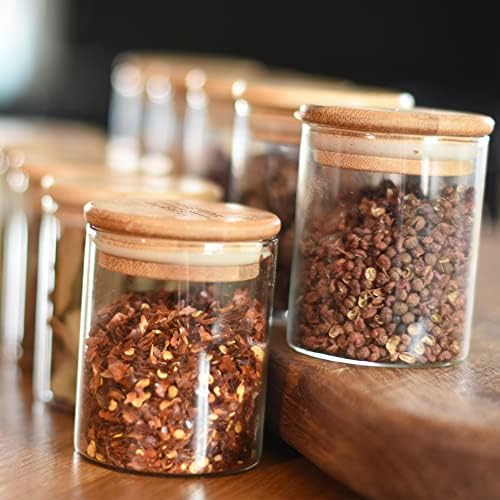 Masters & Burrell 150ml Glass Storage Jars with Bamboo Lids 12pcs Airtight Kitchen Containers for Storage Canister for spices Clear Preserving Seal Containers