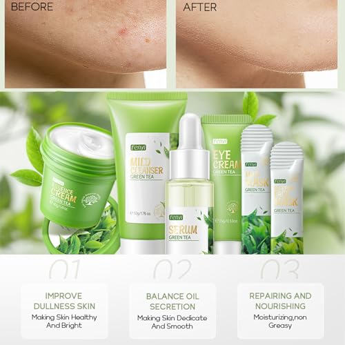 Green-Tea-Skincare-Set-19-In-1-Skincare-Gift-Set-with-Cleanser-Face-Serum-Face-Cream-Eye-Cream-Mask-And-Mud-Mask-Skincare-Kits-For-Teen-Girls-Hydrating-Facial-Kit-For-Women