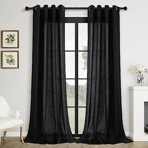 Aersas Linen Curtains 96 Inches Long for Living Room Grommet Black