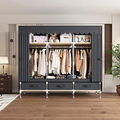 Portable Wardrobe Closet Durable and Easy to Assemble Heavy Duty Clothes Rack with Non-Woven Cover Fabric Best for Bedroom and Easy Storage and Organization (Grey-A) - Image 6