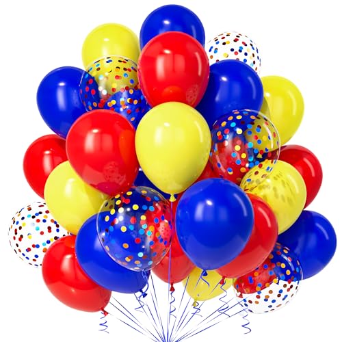 Teselife Balões vermelho amarelo azul, 30 peças azul escuro amarelo vermelho confete balão látex menino menina homens mulher aniversário aniversário noivado casamento despedida solteira tema carnaval