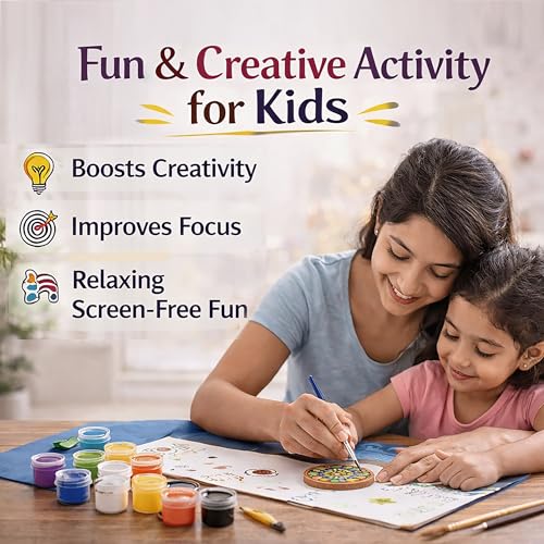 Image of Mind Pilot DIY Mandala Coaster Painting Kit - 4 Pre-Marked MDF Coasters with 6 Paints, Brush, Dotting Tool & Palette | Art & Craft Activity for Kids, Teens & Adults | Birthday & Return Gift Set