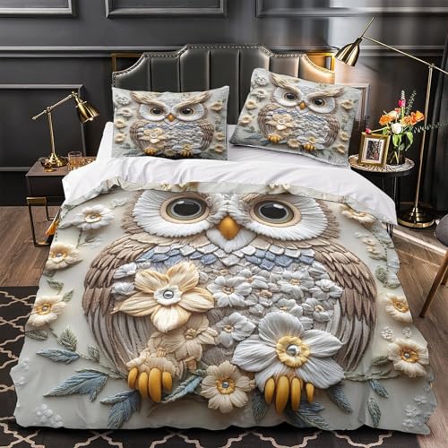 Parure de lit hibou imprimée 3D en microfibre super douce - 2