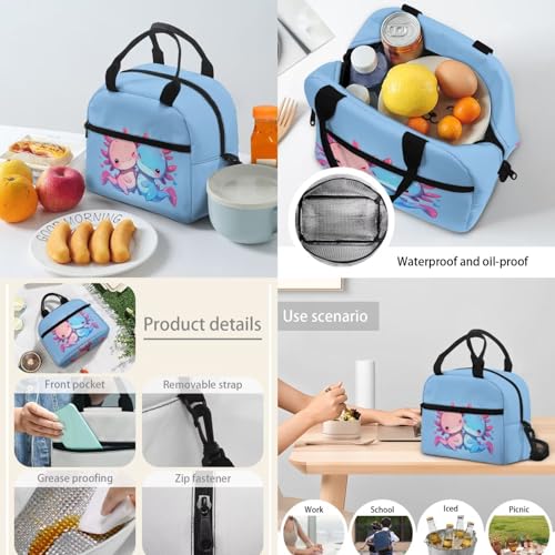 Coldinair Axolotl Little Girls Backpack for Elementary School Girls Kindergarten Backpack for Girls 17inch 3 Piece School Bag Set with Lunch Box Pencil Case Large Capacity Book Bag for Kids4